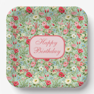 English Country Wildflower Happy Birthday Plates