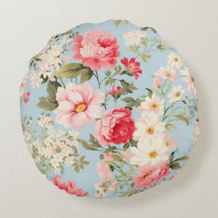 English Countryside Flower Garden  Round Cushion