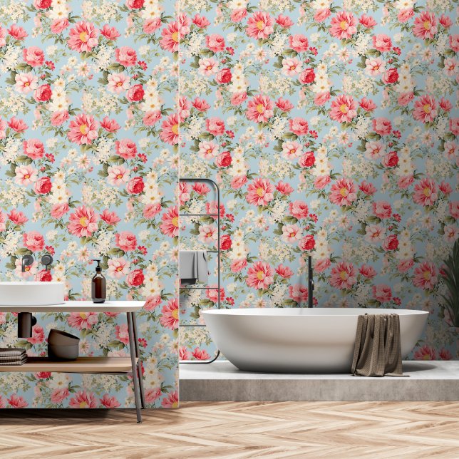 English Countryside Flower Gardens Wallpaper (Bathroom)