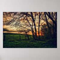 English Countryside Sunset HDR art poster print