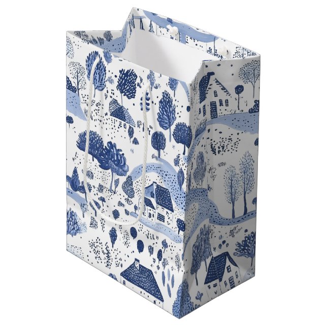 English Countryside Toile Pattern Medium Gift Bag (Front Angled)