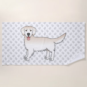 English Cream Golden Retriever And A Paw Pattern Beach Towel