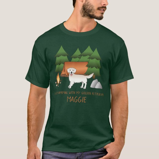 English Cream Golden Retriever Camping In A Forest T-Shirt (Front)