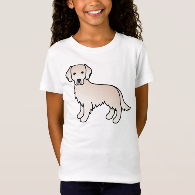 English Cream Golden Retriever Cartoon Dog Drawing T-Shirt (Front)