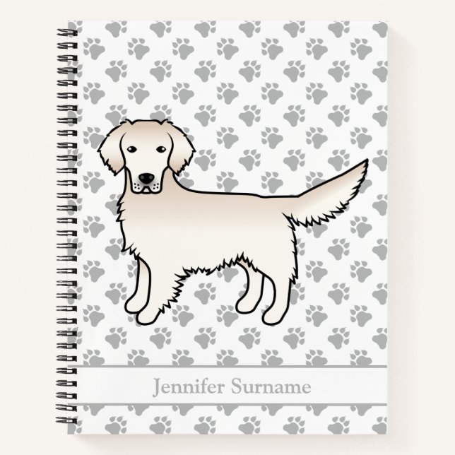 English Cream Golden Retriever Cartoon Dog & Name Notebook (Front)