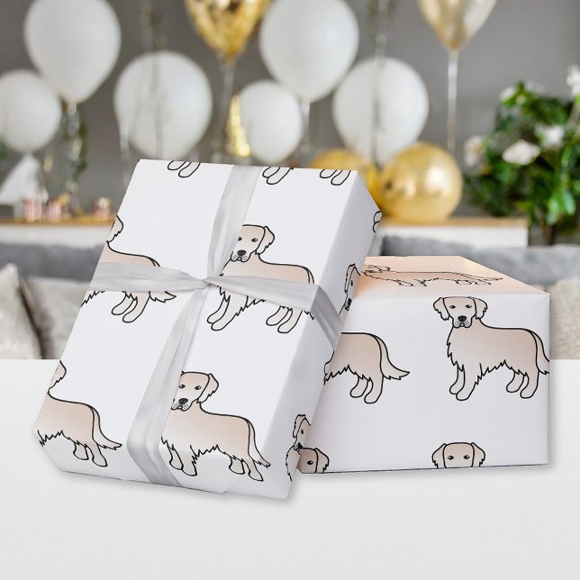 English Cream Golden Retriever Cartoon Dog Pattern Wrapping Paper (Creator Uploaded)