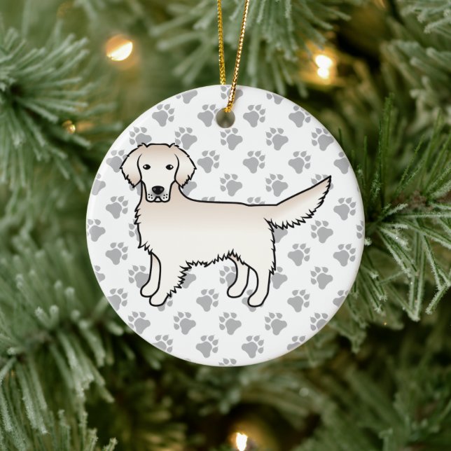 English Cream Golden Retriever Cartoon Dog & Paws Ceramic Tree Decoration (Tree)