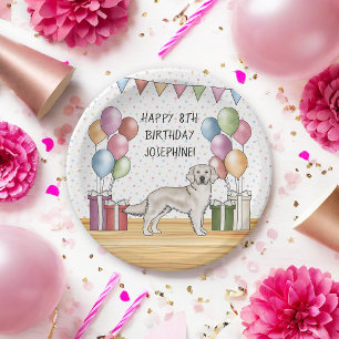 English Cream Golden Retriever Colourful Birthday Paper Plate
