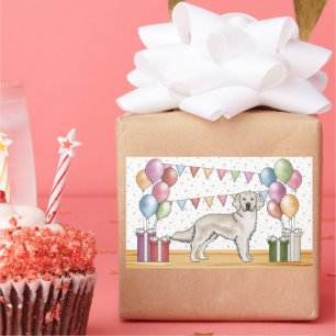 English Cream Golden Retriever Colourful Birthday Rectangular Sticker