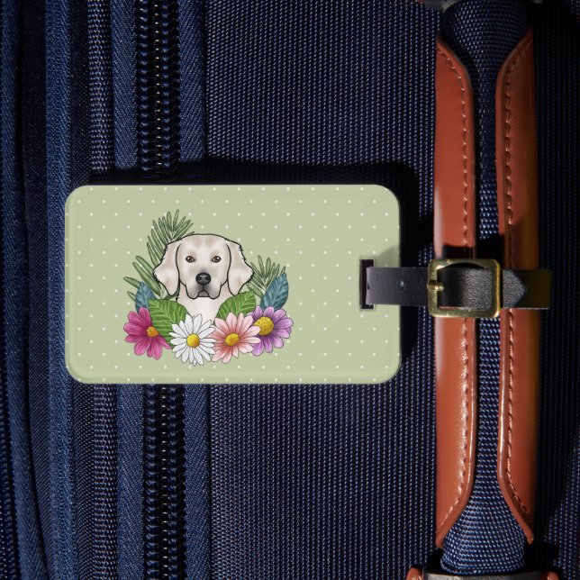 English Cream Golden Retriever Colourful Flowers Luggage Tag (Front Insitu 4)
