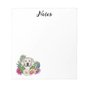English Cream Golden Retriever Colourful Flowers Notepad