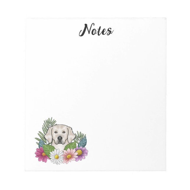 English Cream Golden Retriever Colourful Flowers Notepad (Front)