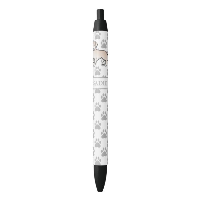 English Cream Golden Retriever Dog & Custom Name Black Ink Pen (Front Vertical)
