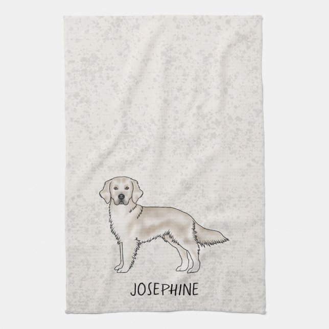English Cream Golden Retriever Dog Custom Name Tea Towel (Vertical)