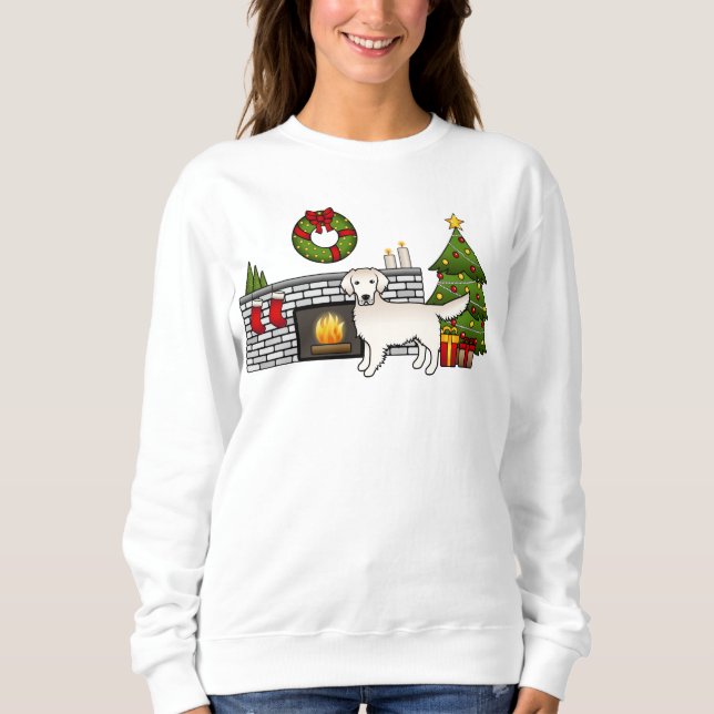 English Cream Golden Retriever In A Christmas Room Sweatshirt (Front)
