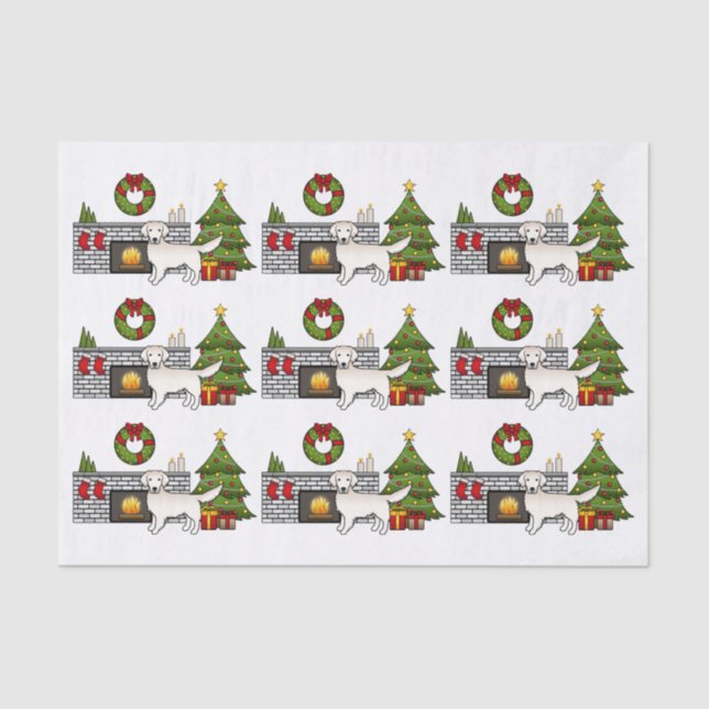 English Cream Golden Retriever In A Christmas Room Tissue Paper (Front)