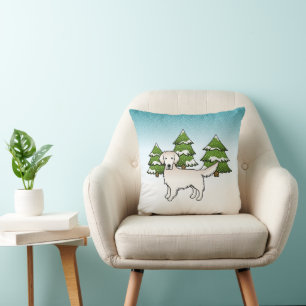 English Cream Golden Retriever In Winter & Trees Cushion