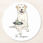 English Cream Golden Retriever  Wedding  Round Paper Coaster<br><div class="desc">The Golden Retriever Wedding Round Paper Coaster is a heartwarming and stylish addition to your wedding décor, perfect for couples who want to include their beloved furry friend in the celebration. Featuring a charming illustration of a Golden Retriever—whether in a sweet line drawing or soft watercolor—these coasters add a personal,...</div>