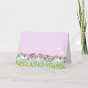 English Daisies Butterfly Pastel Happy Birthday Card