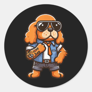 English Er Spaniel I Love Dad Funny Dog Tattoo  Classic Round Sticker