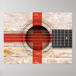 English Flag on Old Acoustic Guitar Poster