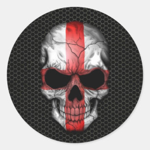 English Flag Skull on Steel Mesh Graphic Classic Round Sticker
