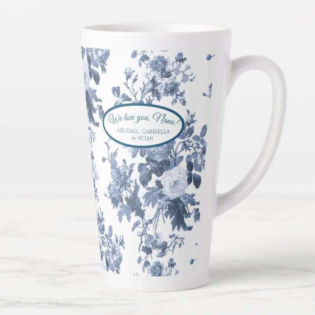 English Floral Garden Blue n White Nana Grandma Latte Mug (Right)