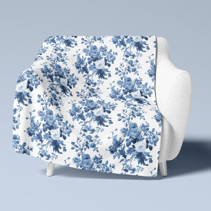 English Floral Vintage Blue and White Elegant Home Sherpa Blanket