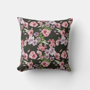 English flower design black ground pink blossom on cushion