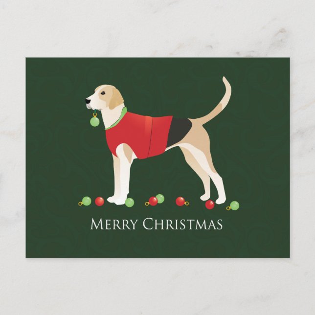 English Foxhound Christmas Holiday Postcard (Front)