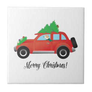English Foxhound Dog Driving a Car -Christmas Tree Tile