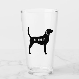English Foxhound Dog Silhouette Personalised Glass