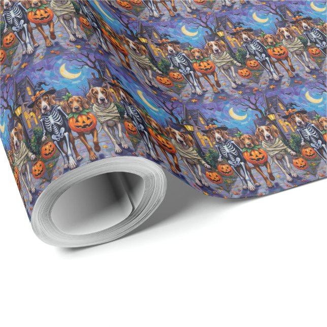English Foxhound Dogs Trick-or-Treating Halloween  Wrapping Paper (Roll Corner)