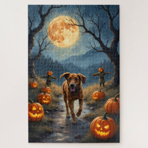 English Foxhound Moonlit Halloween Trail Art Jigsaw Puzzle