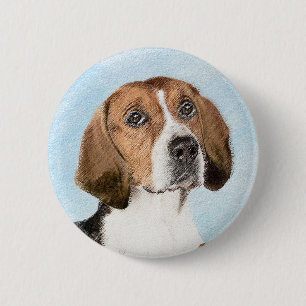 English Foxhound Painting - Cute Original Dog Art 6 Cm Round Badge
