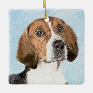 English Foxhound Painting - Cute Original Dog Art Ceramic Ornament