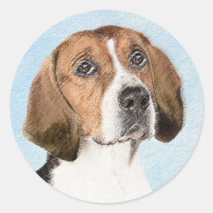 English Foxhound Painting - Cute Original Dog Art Classic Round Sticker