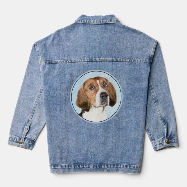 English Foxhound Painting - Cute Original Dog Art Denim Jacket (Back)