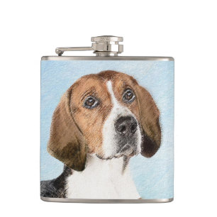 English Foxhound Painting - Cute Original Dog Art Hip Flask