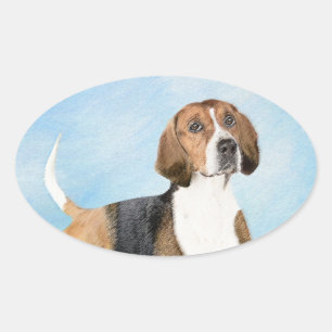 English Foxhound Painting - Cute Original Dog Art Oval Sticker