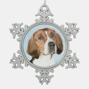 English Foxhound Painting - Cute Original Dog Art Snowflake Pewter Christmas Ornament