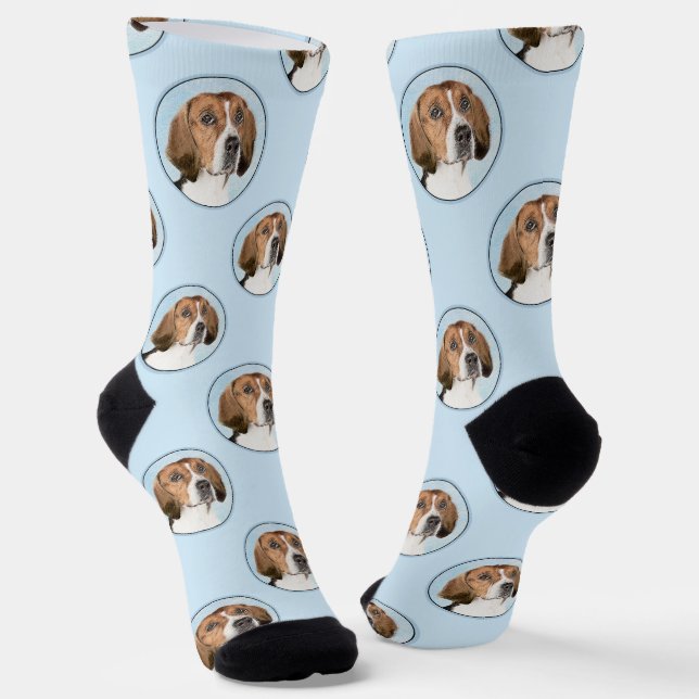 English Foxhound Painting Cute Original Dog Art Socks (Angled)