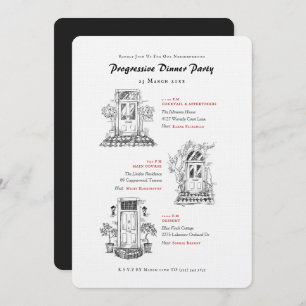 English Front Doors Progressive Dinner Party Invitation