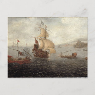 English Galley Frigate Flanked by Ottoman State Ba Postcard