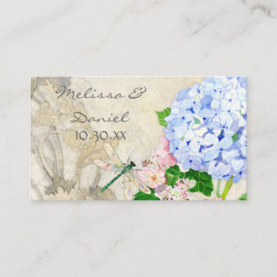 English Garden, Blue n Pink Hydrangeas Watercolor Place Card