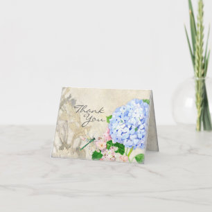 English Garden, Blue n Pink Hydrangeas Watercolor Thank You Card
