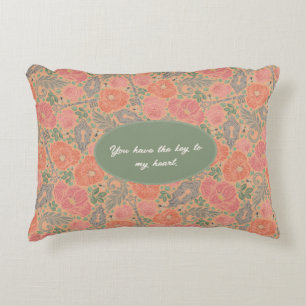 English Garden Chintz Poppies Key to my Heart Decorative Cushion