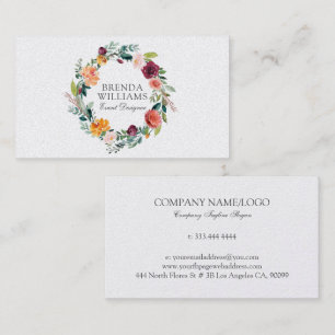 English garden colourful flowers wreath business c business card