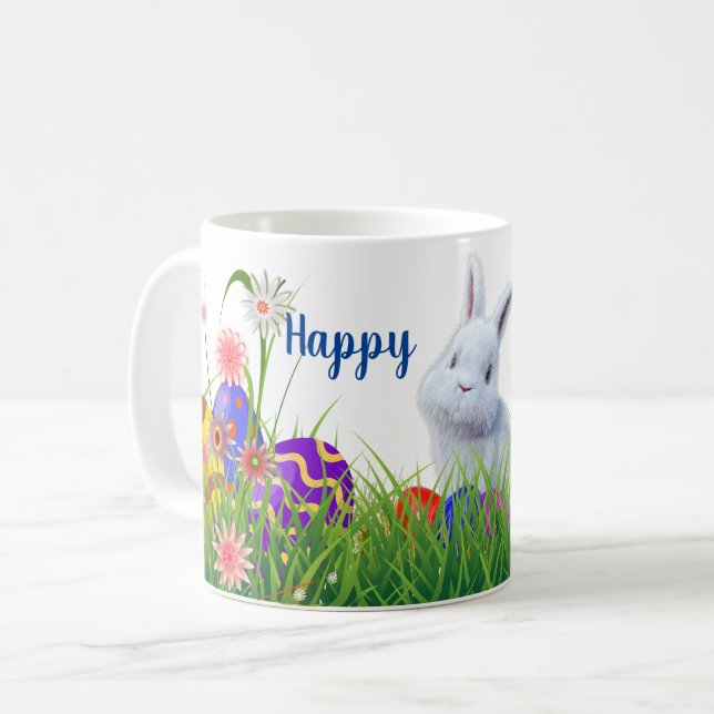 English Garden Happy Easter Bunny & Colourful Eggs Coffee Mug (Front Left)