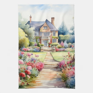 English Garden Landscape Tea Towel